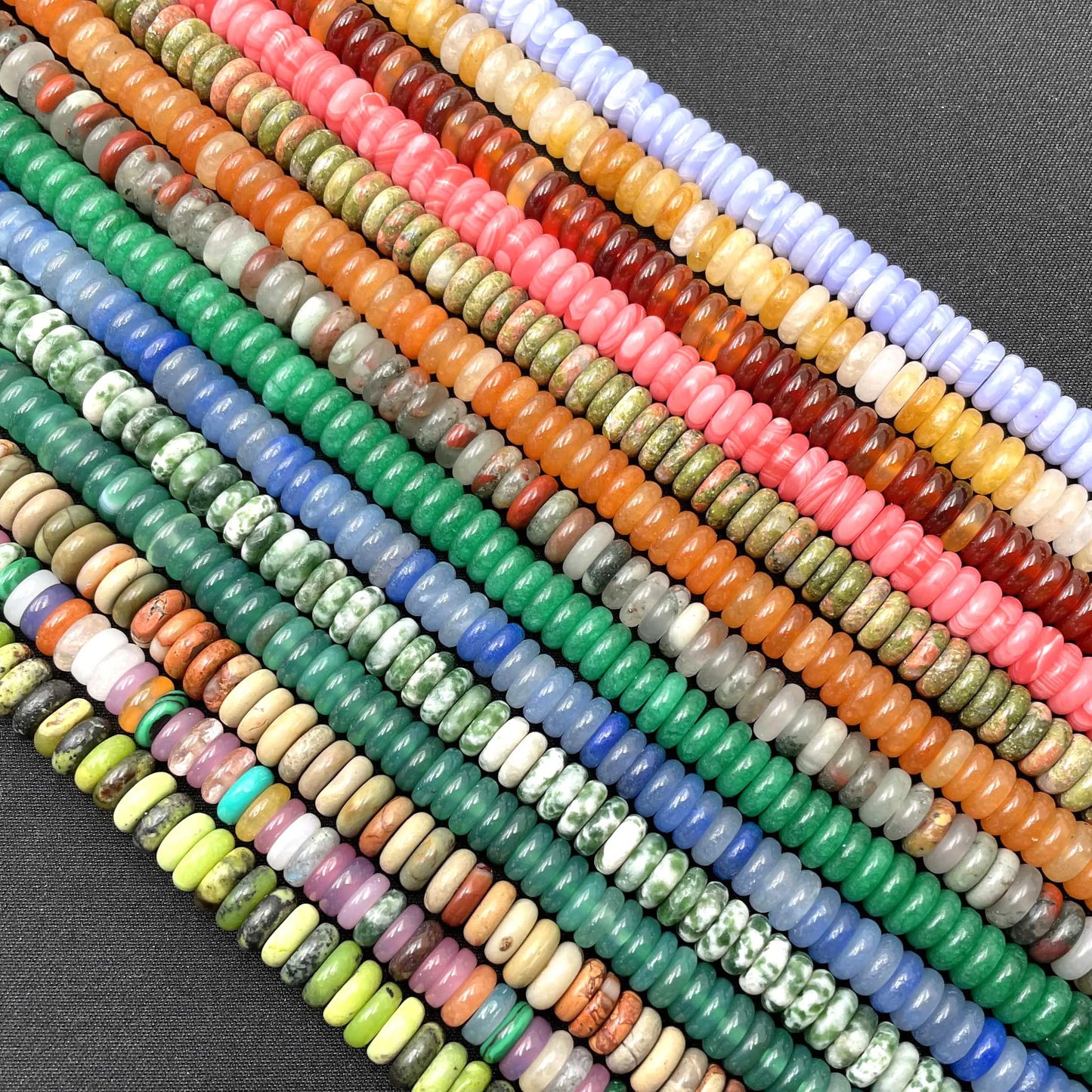 Rondelle de piedra Natural de 2x6mm, turquesas, cuarzo, jaspe, ágatas, mostacillas redondas, planas