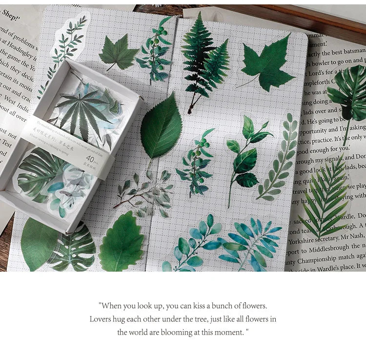 40 hojas de stickers vintage de plantas y flores