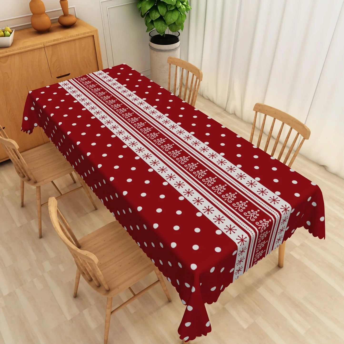 Mantel de poliéster impermeable con diseño navideño rojo