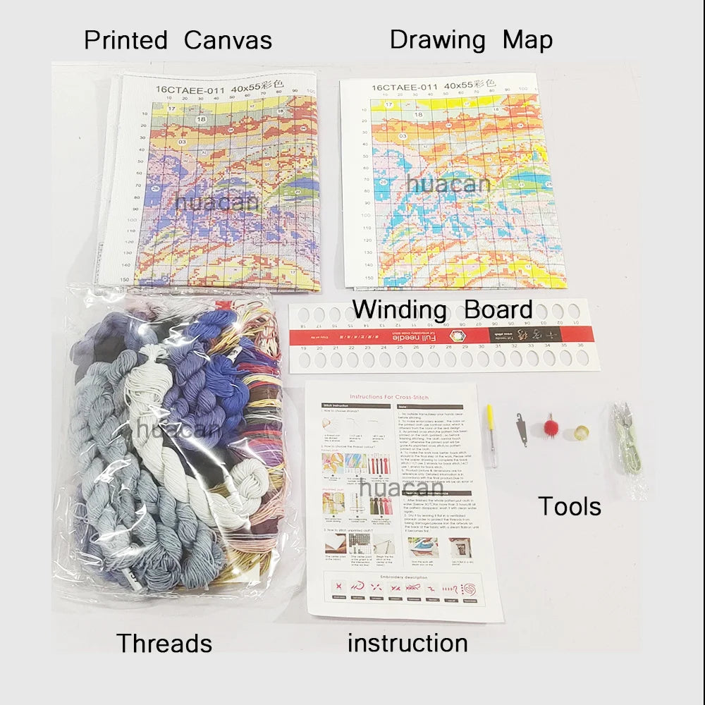 Kits de punto de cruz, paisaje de árbol, 11CT, hilo de algodón, lienzo impreso