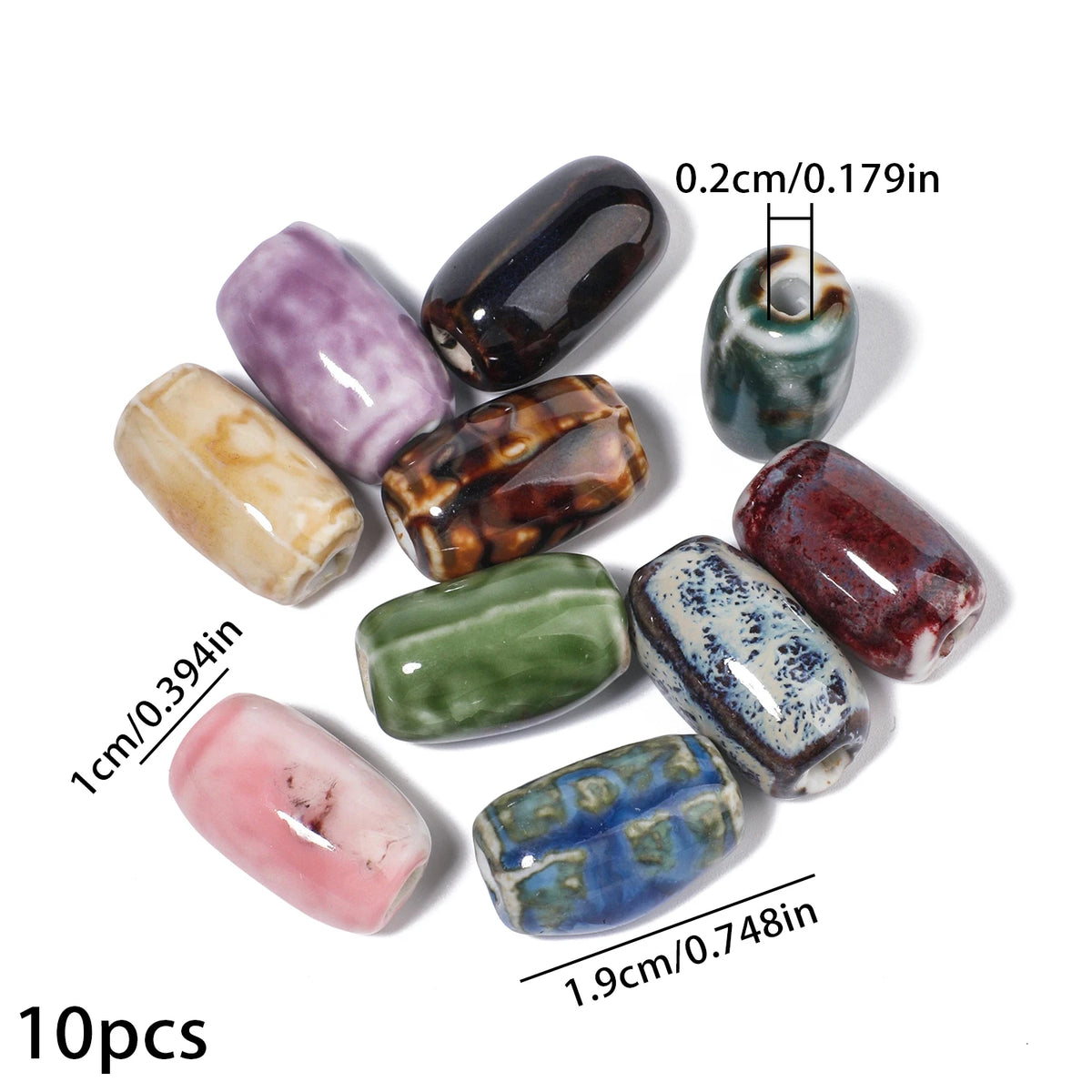 10x19mm, 10 Uds. Mostacillas de cerámica de tubo largo colorido