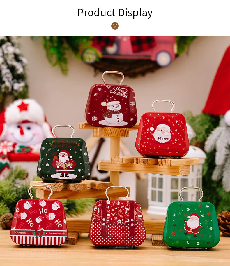 Caja de lata navideña, estilo bolso, Mini monedero, suministros de decoración navideña
