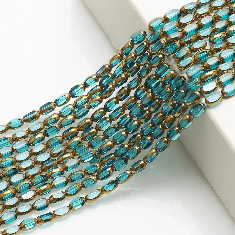 Mostacillas de cristal austriaco chapadas en dorado, cadenas de 50 piezas, cuentas ovaladas