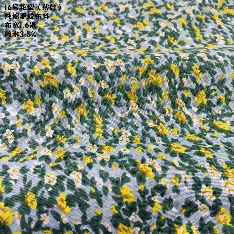 Tela estampada de algodón puro por metros, textil fino, transpirable, Verde