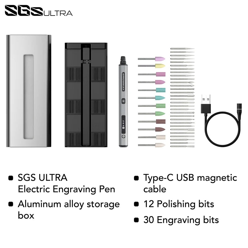 Ultra pluma de grabado ARROWMAX SGS, Mini amoladora eléctrica herramienta rotativa inalámbrica con 42 Bits para manualidades joyería madera tallada en vidrio