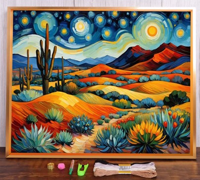 Kit completo de bordado de punto de cruz, preimpreso de noche estrellada, 11CT